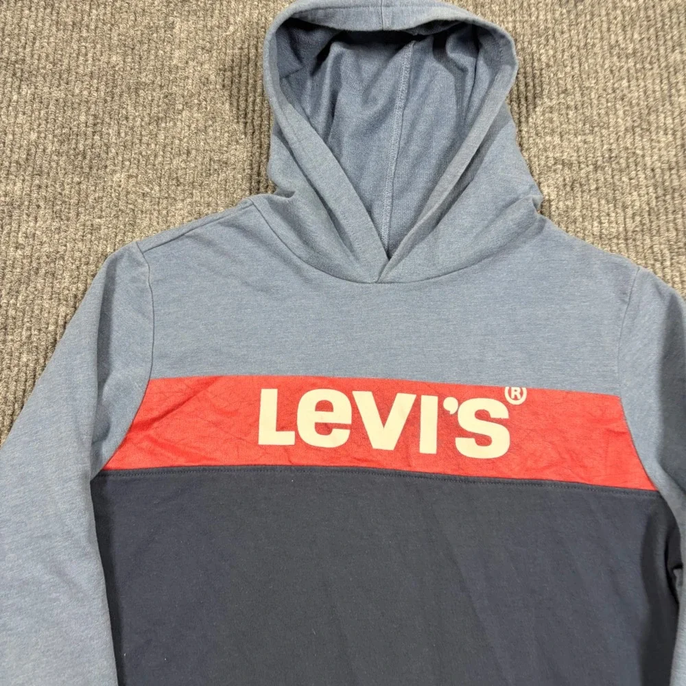 Levis Hoodie Boys XL Blue Colorblock Logo Pullover Sweatshirt 13-15 Years